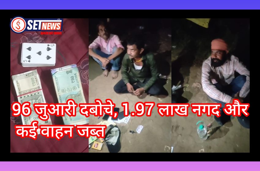 जबलपुर पुलिस का बड़ा एक्शन. जुए के फड़ों पर ताबड़तोड़ छापे, 96 जुआरी दबोचे, 1.97 लाख नगद और कई वाहन जब्त